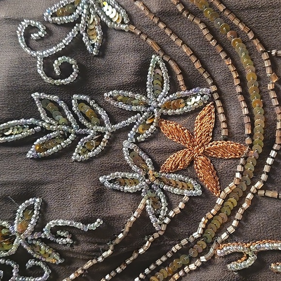 Vintage Papell Boutique Beaded Silk Slip Dress Brown 1920s Gatsby Evening Size 8 - Picture 10 of 10